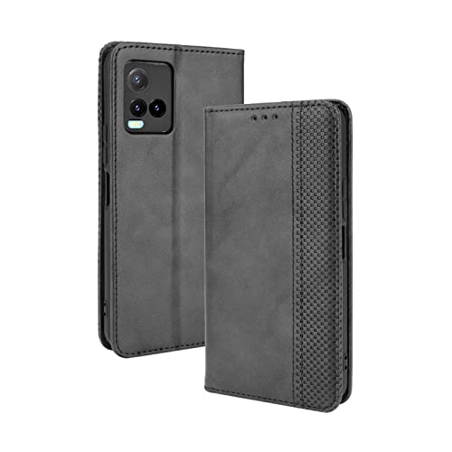 KERUN Hülle für VIVO Y33S/Y21/Y21S, Leder Flip Klappbar Lederhülle, PC/TPU Folio Flip Wallet Cover Stand [Kartenslots] Schutzhülle. Schwarz von KERUN
