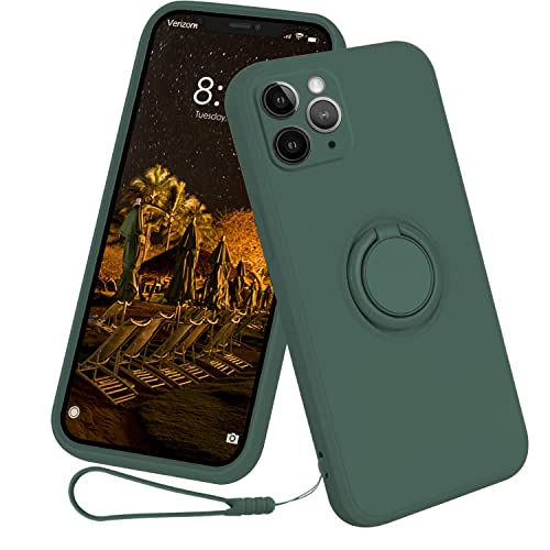 13peas Hülle für iPhone 11/Pro/Pro Max（2019）Handyhülle，Silikon Ständer Case 360 Grad Ringhalter Apple Cover mit band kette Magnetischen Autohalterungen handyhülle (11 Pro Max, Grün) von 13peas