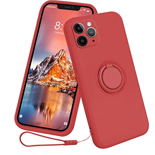 13peas Hülle für iPhone 11/Pro/Pro Max（2019）Handyhülle，Silikon Ständer Case 360 Grad Ringhalter Apple Cover mit band kette Magnetischen Autohalterungen handyhülle (11 Pro Max, Rot) von 13peas