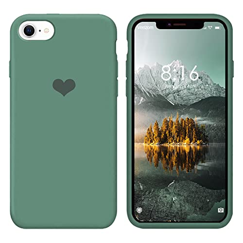 13peas Hülle für iPhone SE 2022 5G/7/8/SE 2020 Handyhülle，Liquid Silikon Herz Motiv Muster dünn Case Hochwertiges Gummi Rundumschutz Kratzfest Schutzhülle Mikrofaserfutter Etui (Grün) von 13peas