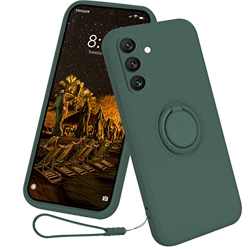 13peas Silikon Hülle für Samsung Galaxy A54 5G（2023 6.4 Zoll），Ring Case Upgrade 360 Grad Halter Ständer handyhülle mit Band Kette Magnetischen Autohalterungen Cover mit innem Microfaser (Grün) von 13peas