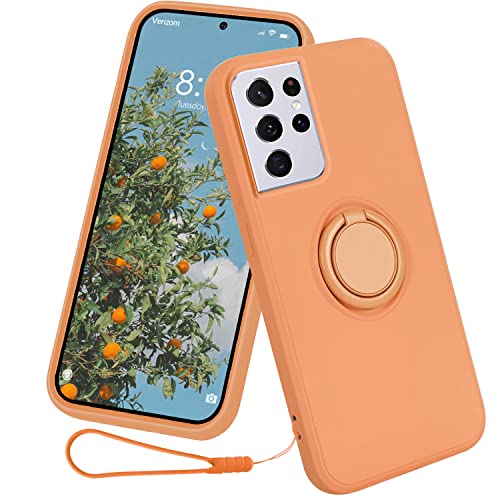 13peas Silikon Hülle für Samsung Galaxy S21 Ultra 5G（2021 6.8 Zoll），Ring Case Upgrade 360 Grad Halter Ständer handyhülle mit Band Kette Magnetischen Autohalterungen Cover mit innem Microfaser (Orange) von 13peas