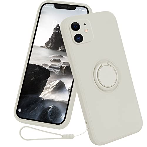 13peas Silikon Hülle für iPhone 11（2019），Ring Case Upgrade 360 Grad Halter Ständer handyhülle mit Band Kette Magnetischen Autohalterungen schutzhülle Cover mit innem Microfaser (Altweiß) von 13peas