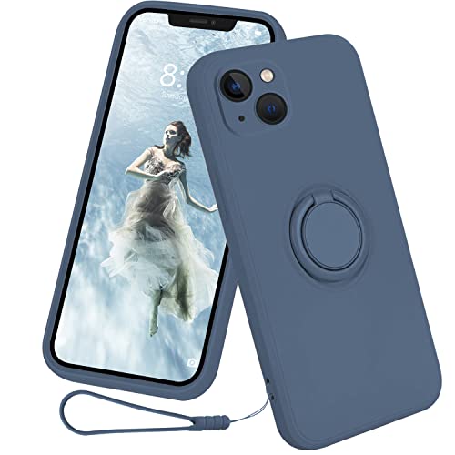 13peas Silikon Hülle für iPhone 14 Plus（2022），Ring Case 360 Grad Halter Ständer handyhülle mit Band Kette Magnetischen Autohalterungen schutzhülle Cover mit innem Microfaser (Blau) von 13peas