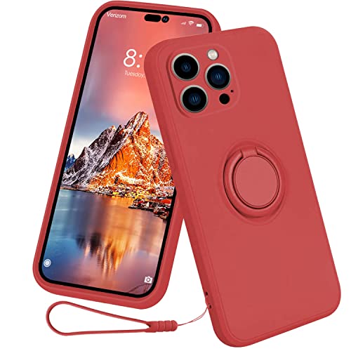 13peas Silikon Hülle für iPhone 14 Pro（2022），Ring Case 360 Grad Halter Ständer handyhülle mit Band Kette Magnetischen Autohalterungen schutzhülle Cover mit innem Microfaser (Rot) von 13peas