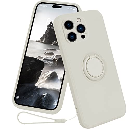 13peas Silikon Hülle für iPhone 14 Pro Max（2022 6.7 Zoll），Ring Case Upgrade 360 Grad Halter Ständer handyhülle mit Kette innem Microfaser Magnetischen Autohalterungen Cover (Altweiß) von 13peas