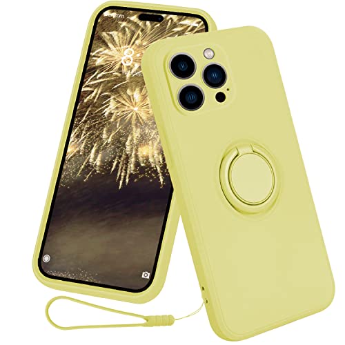 13peas Silikon Hülle für iPhone 14 Pro Max（2022 6.7 Zoll），Ring Case Upgrade 360 Grad Halter Ständer handyhülle mit Kette innem Microfaser Magnetischen Autohalterungen Cover (Gelb) von 13peas