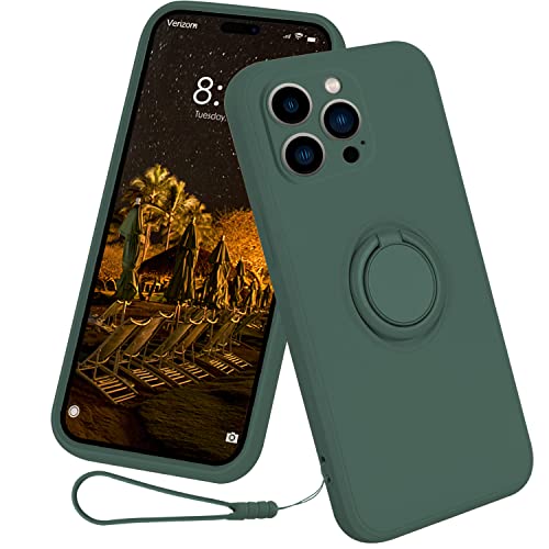 13peas Silikon Hülle für iPhone 14 Pro Max（2022 6.7 Zoll），Ring Case Upgrade 360 Grad Halter Ständer handyhülle mit Kette innem Microfaser Magnetischen Autohalterungen Cover (Grün) von 13peas