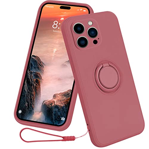 13peas Silikon Hülle für iPhone 14 Pro Max（2022 6.7 Zoll），Ring Case Upgrade 360 Grad Halter Ständer handyhülle mit Kette innem Microfaser Magnetischen Autohalterungen Cover (Kamelie Rot) von 13peas