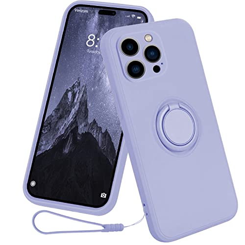 13peas Silikon Hülle für iPhone 14 Pro Max（2022 6.7 Zoll），Ring Case Upgrade 360 Grad Halter Ständer handyhülle mit Kette innem Microfaser Magnetischen Autohalterungen Cover (Lavendel) von 13peas