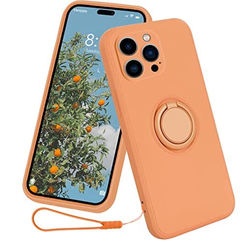 13peas Silikon Hülle für iPhone 14 Pro Max（2022 6.7 Zoll），Ring Case Upgrade 360 Grad Halter Ständer handyhülle mit Kette innem Microfaser Magnetischen Autohalterungen Cover (Orange) von 13peas