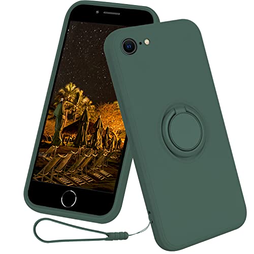 13peas Silikon Hülle für iPhone 7/8/SE2020/SE2022，Ring Case Upgrade 360 Grad Halter Ständer handyhülle mit Band Kette Magnetischen Autohalterungen schutzhülle Cover mit innem Microfaser (Grün) von 13peas