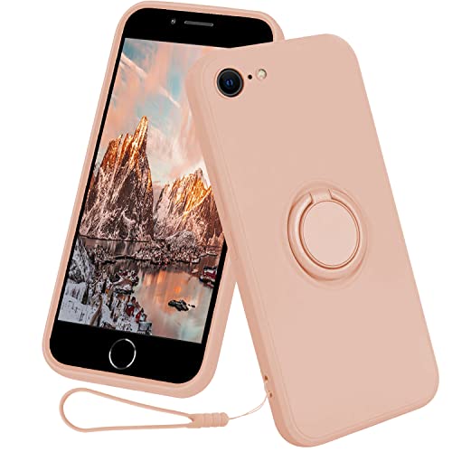 13peas Silikon Hülle für iPhone 7/8/SE2020/SE2022，Ring Case Upgrade 360 Grad Halter Ständer handyhülle mit Band Kette Magnetischen Autohalterungen schutzhülle Cover mit innem Microfaser (Rosa) von 13peas