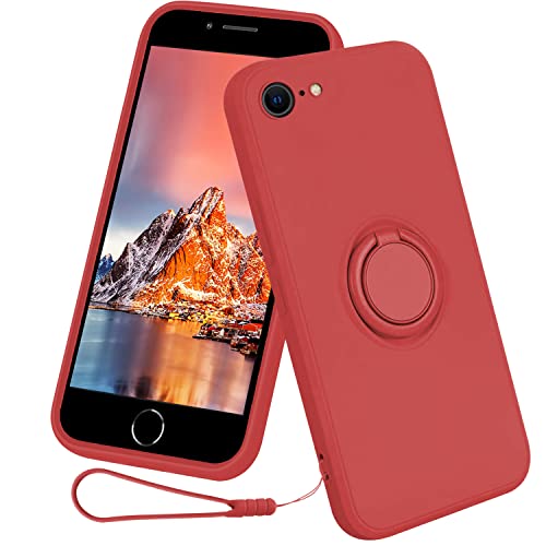 13peas Silikon Hülle für iPhone 7/8/SE2020/SE2022，Ring Case Upgrade 360 Grad Halter Ständer handyhülle mit Band Kette Magnetischen Autohalterungen schutzhülle Cover mit innem Microfaser (Rot) von 13peas