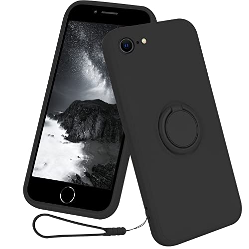 13peas Silikon Hülle für iPhone 7/8/SE2020/SE2022，Ring Case Upgrade 360 Grad Halter Ständer handyhülle mit Band Kette Magnetischen Autohalterungen schutzhülle Cover mit innem Microfaser (Schwarz) von 13peas