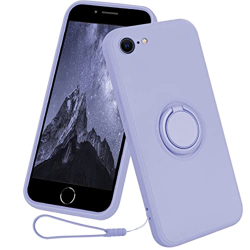 13peas Silikon Hülle für iPhone 7/8/SE2020/SE2022，Ring Case Upgrade 360 Grad Halter Ständer handyhülle mit Band Kette Magnetischen Autohalterungen schutzhülle Cover mit innem Microfaser (Lavendel) von 13peas