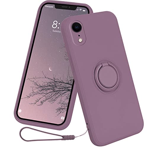 13peas Silikon Hülle für iPhone XR（2018），Ring Case Upgrade 360 Grad Halter Ständer handyhülle mit Band Kette Magnetischen Autohalterungen schutzhülle Cover mit innem Microfaser (Lila) von 13peas