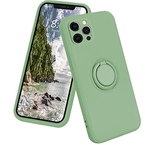 13peas kompatibel mit iPhone 12/Mini/Pro/Pro Max Hülle,Silikon Case 360 Grad Ring Halter Apple Ständer Magnetischen Autohalterungen handyhülle schutzhülle Cover (Hellgrün, Apple 12 Pro 6.1'') von 13peas