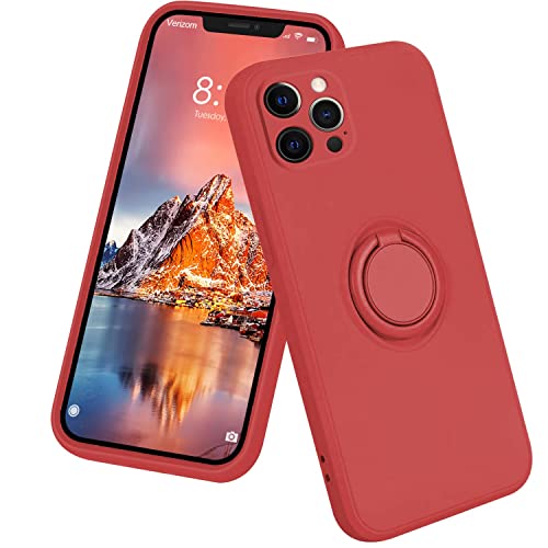 13peas kompatibel mit iPhone 12/Mini/Pro/Pro Max Hülle,Silikon Case 360 Grad Ring Halter Apple Ständer Magnetischen Autohalterungen handyhülle schutzhülle Cover (Rot, Apple 12 Pro 6.1'') von 13peas