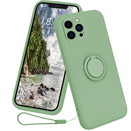 13peas kompatibel mit iPhone 13/Mini/Pro/Pro Max Hülle，Silikon Case 360 Grad Ring Halter Apple Ständer Magnetischen Autohalterungen handyhülle schutzhülle Cover (Hellgrün, Pro Max) von 13peas