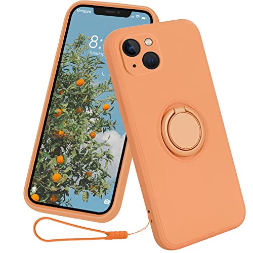 13peas kompatibel mit iPhone 13/Mini/Pro/Pro Max Hülle，Silikon Case 360 Grad Ring Halter Apple Ständer Magnetischen Autohalterungen handyhülle schutzhülle Cover (Orange, Mini) von 13peas