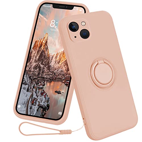 13peas kompatibel mit iPhone 13/Mini/Pro/Pro Max Hülle，Silikon Case 360 Grad Ring Halter Apple Ständer Magnetischen Autohalterungen handyhülle schutzhülle Cover (Rosa, Mini) von 13peas