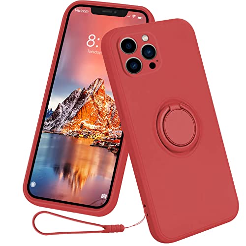 13peas kompatibel mit iPhone 13/Mini/Pro/Pro Max Hülle，Silikon Case 360 Grad Ring Halter Apple Ständer Magnetischen Autohalterungen handyhülle schutzhülle Cover (Rot, Pro Max) von 13peas