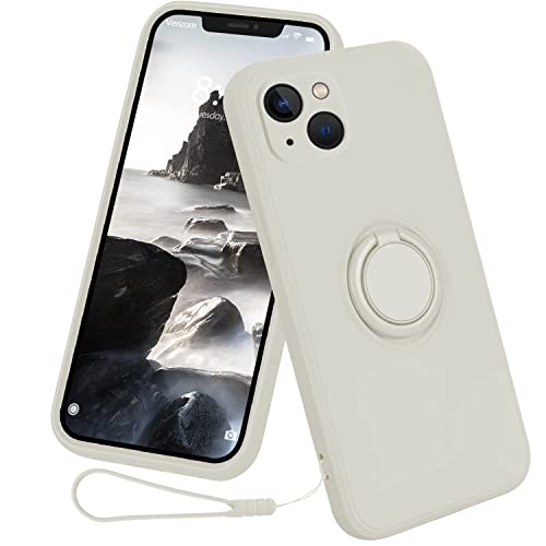 13peas kompatibel mit iPhone 13/Mini/Pro/Pro Max Hülle，Silikon Case 360 Grad Ring Halter Apple Ständer Magnetischen Autohalterungen handyhülle schutzhülle Cover (Weiß, 13) von 13peas