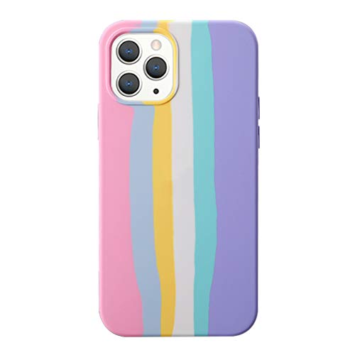 Yesun K Kreative Süße Regenbogen-Streifen Linie für iPhone 12/iPhone 12 Pro Liquid Silikon Schutzhülle für Mädchen, Frauen, Männer (Pink) von 168