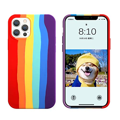 Yesun K Rainbow Stripes Persönlichkeit Kreativität Gerade Seite Quadratisch für iPhone 12/iPhone 12 Pro Liquid Silikon Cute Phone Case für Mädchen Frauen Männer (rot) von 168