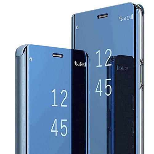 16Jessie für Huawei P30 Pro Hülle Leder Flip Case Spiegel Handyhülle Schutzhülle 360 Grad Hard PC Stoßfest Cover Original Ständer Funktion Tasche Etui 6.47'', Blau von 16Jessie