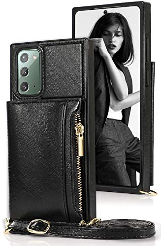 Lederhülle Galaxy Note 20 Ultra Hülle mit Kette und Tasche Premium PU Echtleder Standhülle für Samsung Note 20 Ultra Wallet Case mit Band Etui Brieftasche Handyhülle Note 20 Ultra Case Cover 6.9" von 16Jessie