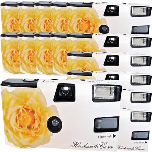 15x 1A PHOTO PORST Hochzeitskamera Pure Leidenschaft Gelbe Rose - 15er Pack Einwegkamera mit Blitz (27 Aufn. 400 ASA) von 1A PHOTO PORST