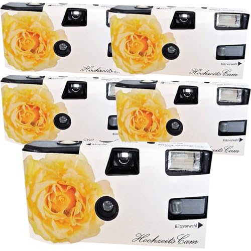 5 x 1A Photo PORST Hochzeitskamera/Einwegkamera gelbe Hochzeitsrose (deutsche Bedienungsanleitung, mit Blitzlicht und Batterien, je 27 Fotos, ISO 400) von Polaroid