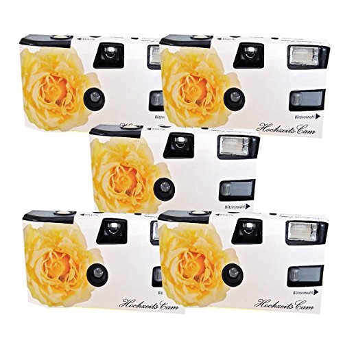 5 x 1A PHOTO PORST Hochzeitskamera/Einwegkamera gelbe Hochzeitsrose (mit Blitzlicht und Batterien, je 27 Fotos, ISO 400 Fuji) von Polaroid