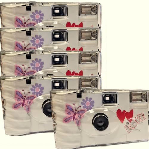 5 x 1A PHOTO PORST Hochzeitskamera mit Schmetterling/Einwegkamera/Partykamera (je 27 Fotos, mit Blitz, 5-er Pack) von Polaroid