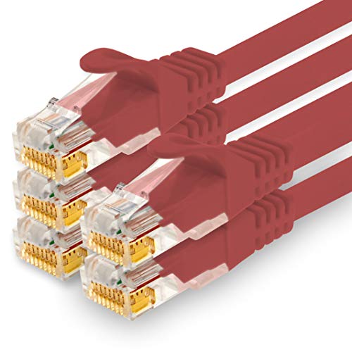 1CONN - 0,5m Netzwerkkabel, Ethernet, Lan & Patchkabel für maximale Internet Geschwindigkeit & verbindet alle Geräte mit RJ 45 Buchse rot - 5 Stück von 1CONN