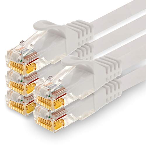 1CONN - 10m Netzwerkkabel, Ethernet, Lan & Patchkabel für maximale Internet Geschwindigkeit & verbindet alle Geräte mit RJ 45 Buchse weiss - 5 Stück von 1CONN