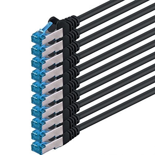 1CONN 10x 0.25 M - CAT-6a Netzwerk-Kabel Ethernet Cable Lan Patch RJ-45 Stecker SFTP 10GB/s - 10 Stück Schwarz von 1CONN