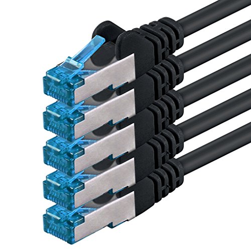 1CONN 5x 0.25 M - CAT-6a Netzwerk-Kabel Ethernet Cable Lan Patch RJ-45 Stecker SFTP 10GB/s - 5 Stück Schwarz von 1CONN