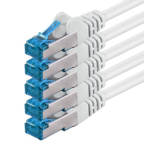 1CONN 5x 2.0 M - CAT-6a Netzwerk-Kabel Ethernet Cable Lan Patch RJ-45 Stecker SFTP 10GB/s - 5 Stück Weiß von 1CONN