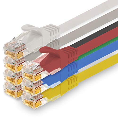 1CONN - 7,5m Netzwerkkabel, Ethernet, Lan & Patchkabel für maximale Internet Geschwindigkeit & verbindet alle Geräte mit RJ 45 Buchse 7 Farben - 7 Stück von 1CONN
