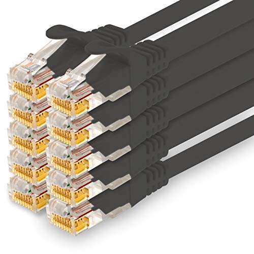 1CONN - 7,5m Netzwerkkabel, Ethernet, Lan & Patchkabel für maximale Internet Geschwindigkeit & verbindet alle Geräte mit RJ 45 Buchse schwarz - 10 Stück von 1CONN