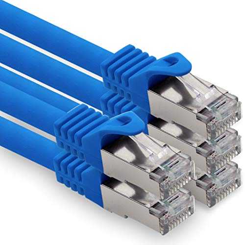 5,0m - blau - 5 Stück CAT.7 Computer Ethernet Kabel Netzwerkkabel (Rohkabel) Patchkabel S-FTP LSZH PIMF 10GB s RJ45 Stecker Cat6a von 1CONN