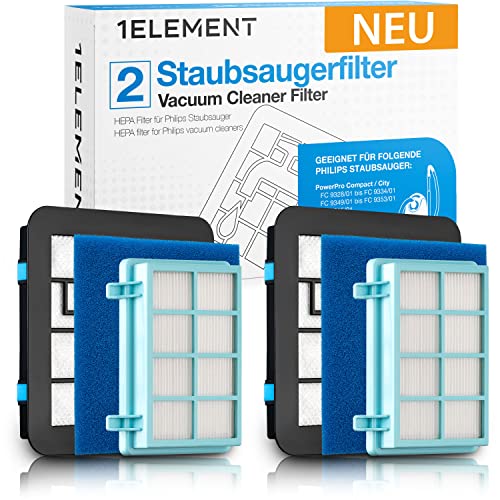 2 Filter für Philips PowerPro Compact, PowerPro City & PowerPro Active Staubsauger – Ersetzt FC8010/02 für [FC9331, FC9332, FC9333, FC9555, FC9556] – 2 Einlagefilter gegen Feinstaub von 1E