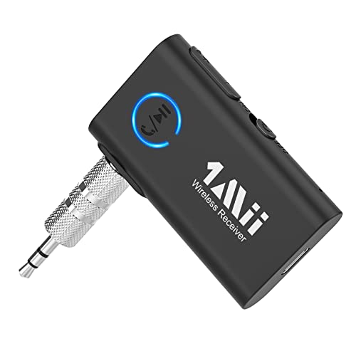 1Mii Aux Bluetooth Adapter 3.5 mm Bluetooth Musik Receiver Empfänger Only mit Built-in Mikrofon und Freisprechanrufen für Stereoanlage 15H Playtime und Dual Connection von 1Mii