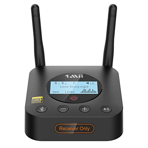 1Mii B06Pro+ HiFi Bluetooth 5.1 Empfänger mit Hi-Res LDAC, aptX Adaptive/HD/Low Latency Bluetooth Audio Adapter für Stereoanlage Lautsprecher, Lautstärkeregler und LCD Display, Optischer 3.5mm AUX von 1Mii