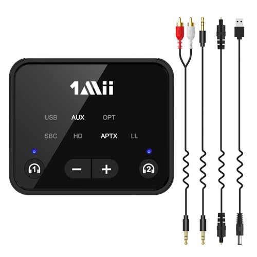 1Mii B06T6 Bluetooth Transmitter für TV Laptop Stereoanlage Kopfhörer Lautsprecher, Bluetooth 5.2 Splitter mit Low Latency, Dual-Verbindung, Bluetooth Transmitter mit Optical/USB/AUX/RCA Kabel von 1Mii