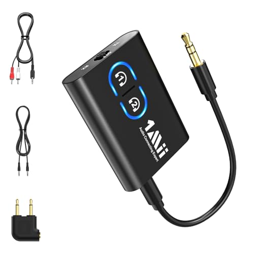 1Mii Bluetooth 5.3 Adapter Transmitter für TV Audio auf 2 Kopfhörer, 2-in-1 Bluetooth Sender Empfänger Klinke 3.5 für Stereoanlage/Flugzeug aptX Adaptive von 1Mii