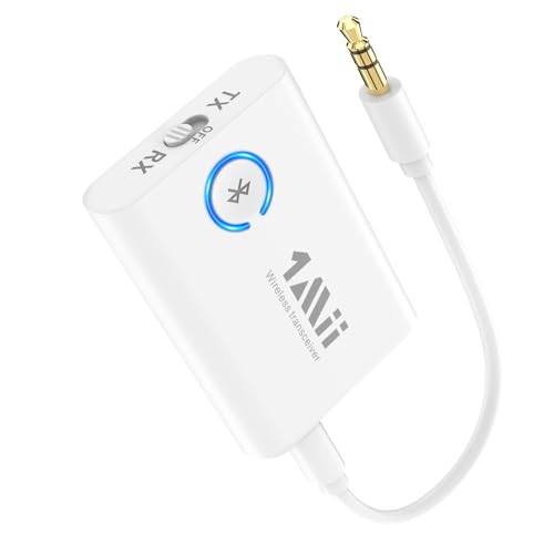 1Mii Bluetooth 5.3 Adapter für TV, 2-in-1-Bluetooth Sender Empfänger, aptX-Adaptive & HD Kabellos Audio Transmitter Receiver Klinke 3,5 für Kopfhörer Stereoanlage Flugzeug MP3, 15 Stunden Spielzeit von 1Mii